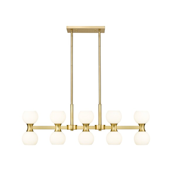 Artemis Linear Chandelier, 10-Light, 5 In.W X 40 In.L X 12.75 In.H, Modern Gold/Matte Opal